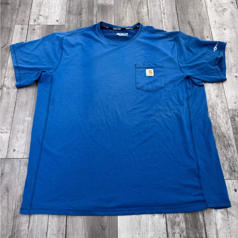 Carhartt 2XL Blue Short Sleeve Shirt Relaxed Fit Force Casual Workwear Faded